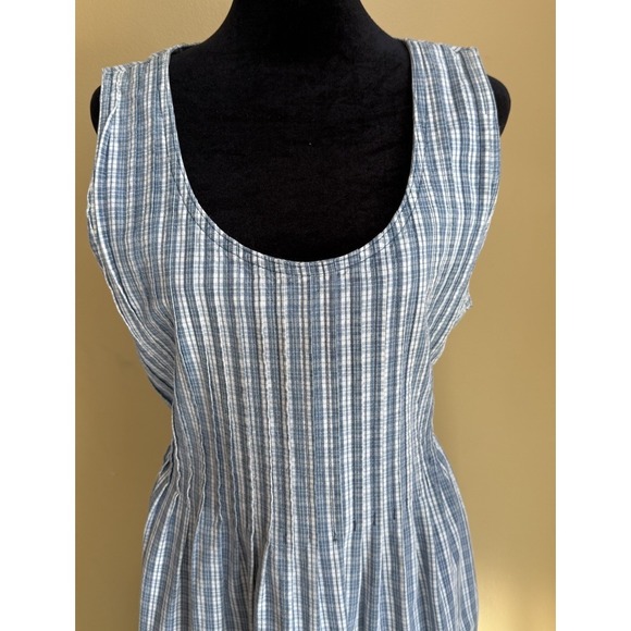 Casual Corner Blue White Plaid Cotton Dress Size 14 Cottagecore - Picture 3 of 11